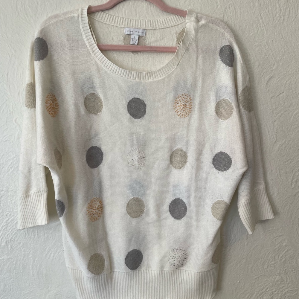 Charter Club Women's Polka Dot Sweater - Cream and Gray